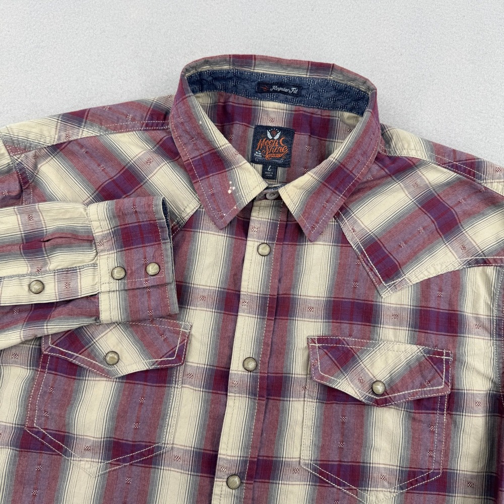 Moonshine Spirit Brad Paisley Mens Large Burgundy Plaid Western Pearl Snap Shirt